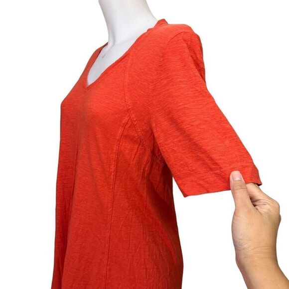 Eileen Fisher V Neck Orange Hemp Organic Cotton Blend Short Sleeve Shift Dress M - Picture 3 of 9